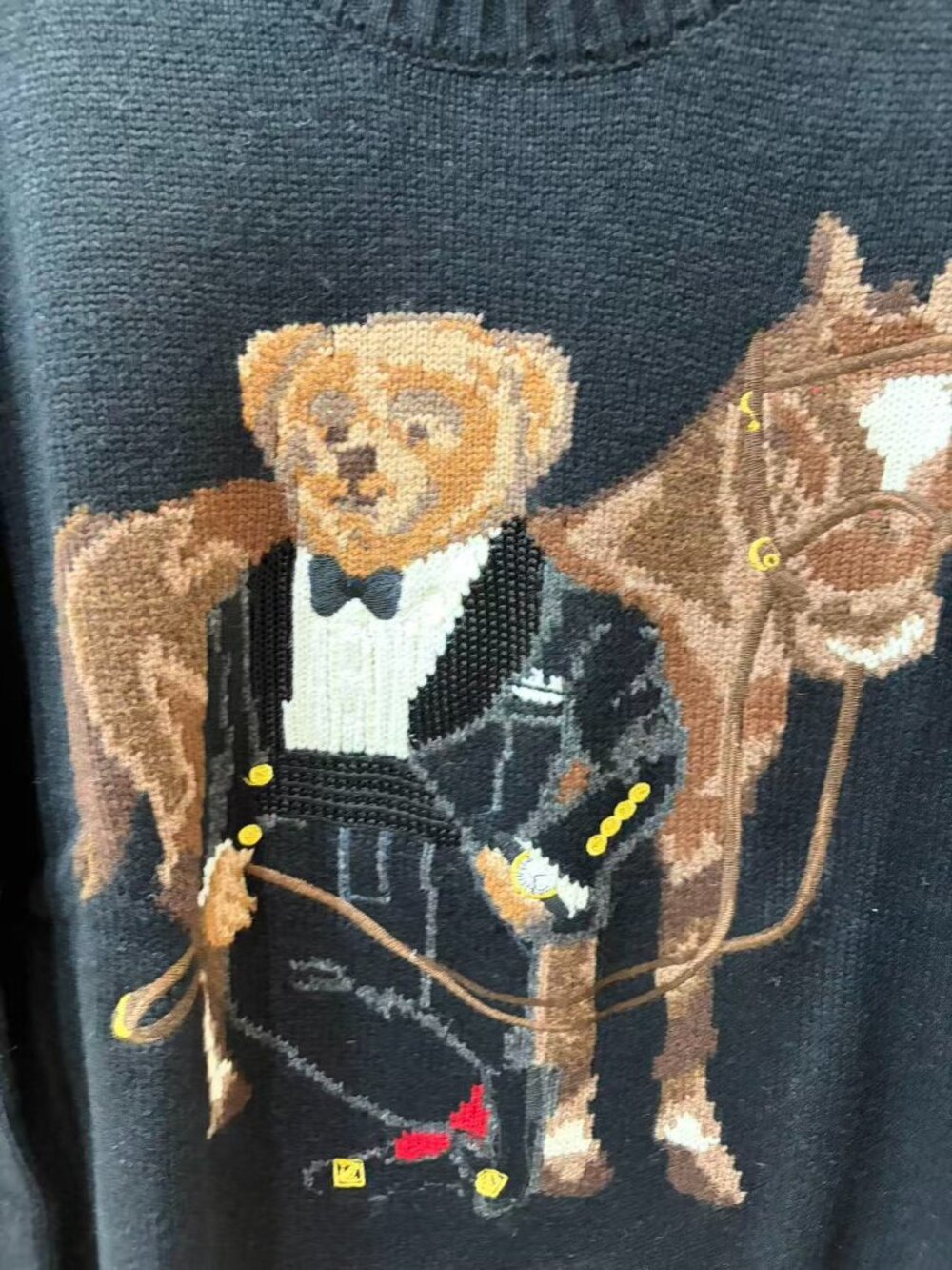 Polo Ralph Lauren Equestrian Bear Black Knit Sweater - Picture 2 of 7